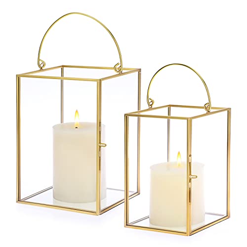 SUMTree 2pcs Bougeoir Pilier doré bougeoir ouragan en Verre Lanterne à Bougie Centre de Table pour Mariage ,fête et décoration intérieure