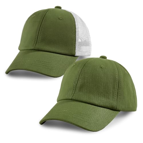 2-Pack Toddler Baseball Hats for Kids Girls Soft Cotton Mesh Back Trucker Hats Adjustable Toddler Hats for Girls Boys