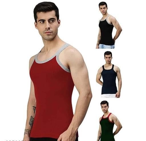 Men's Cotton Blend Vest Pack of 4 | Soft Gym Sando Ganji | Sleeveless Inner-image-27