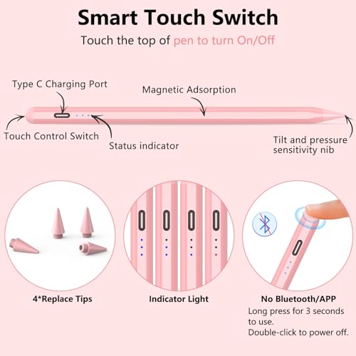 Image of COO Stylus Pen for iPad Pro Air Mini 2018-2025, Palm Rejection Fast Charge | Stylus Pen for iPad 10 /9 /8 /7 /6 Gen, iPad Pro 11 /12.9 inch, Air 7 /6 /5 /4 /3 Gen, Mini 6 /5 Gen, Rose Gold