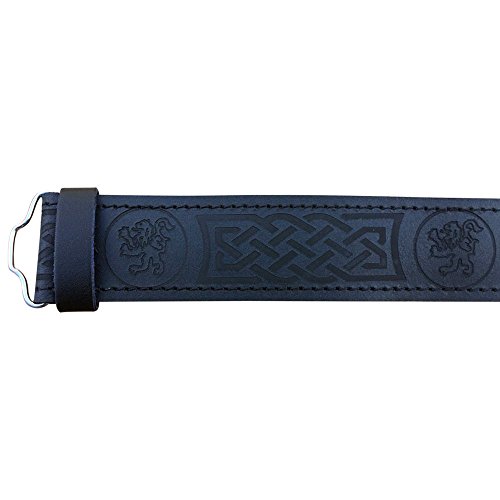 Scottish Highland Black Leather Kilt Belt without Buckle in Rampart Lion Embossed Design2