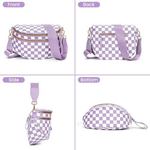 Image of hibear Checkered Crossbody Bag Spacious Bum Bags for Women Nylon Crossbody Fanny Packs Checkered Purse Belt Wallet
