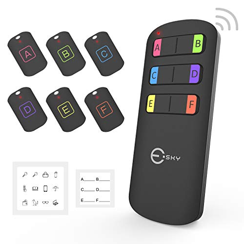 Esky Localisateur de clé avec Lettre, Télécommande RF sans Fil, 1 émetteur RF et 6 récepteurs - Localisateur pour clés, Localisateur de Portefeuille, d'animaux de Compagnie