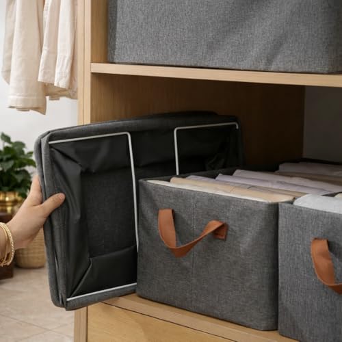 Image of DecorTwist Wardrobe Organizer for Clothes with Transparent Window & Metal Frame - Foldable Cloth Storage Box for Cupboard, Almirah, Wardrobe | Saree, Jeans, Sweaters, Blanket, Towel (Grey, Pack of 1)