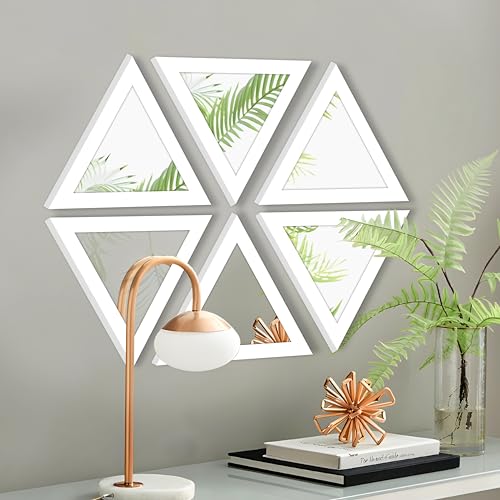 Image of Art Street Acrylic Triangle Decorative Wall Mirror Set of 6 Triangle Shape Mirror for Home Decoration, (9x9 Inch, White)