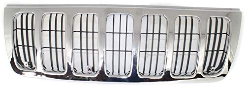 Grille Assembly Compatible with 1999-2003 Jeep Grand Cherokee Chrome Shell/Painted Black Insert Laredo/Sport Models