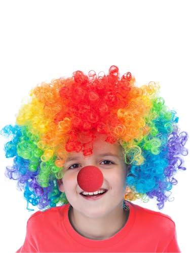 Image of BookMyCostume Buy Joker Clown Hair Wig & Foam Nose Unisex Adult & Kids Fancy Dress Costume Accessory, Multicolor