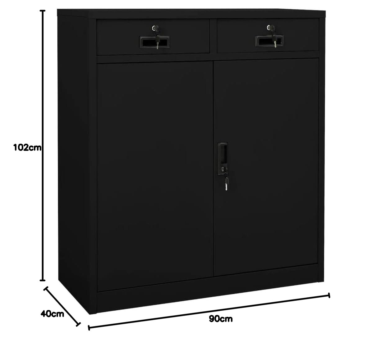 Armadio da ufficio, autoportante, in metallo, per aziende, ufficio, scuola, nero, 90 x 40 x 102 cm
