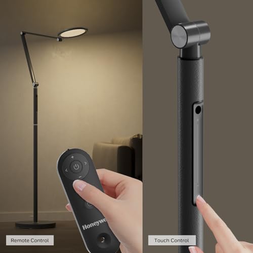 Image of Honeywell F01 LED Floor Lamp, Dimmable Standing Light with Remote, Black