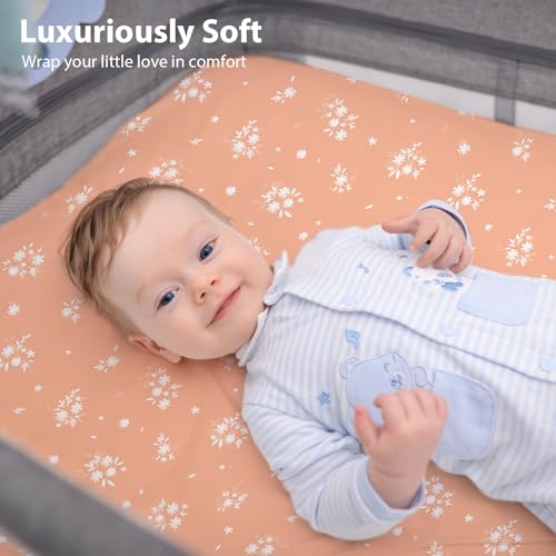 Image of Baby Bedside Bassinet Sheets Fitted Girl, 33 inchx20 inch Compatible with Baby Delight Dream On Me & Most Rectangle Bedside Sleeper Bassinet Mattresses, Super Soft Microfiber Watercolor Flower