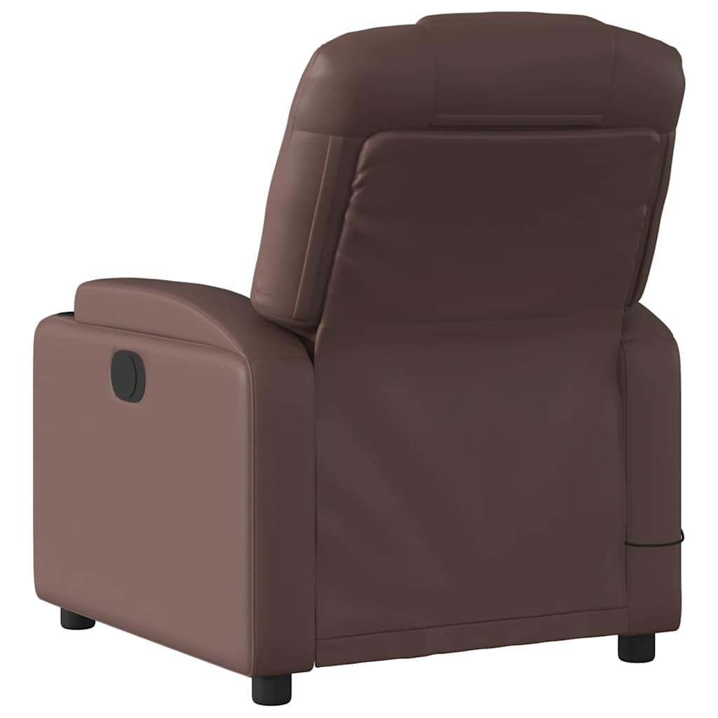 Massagesessel Elektrisch Braun Kunstleder mit 6-Punkt-Vibrationsmassage, Verstellbare Rückenlehne und Fußstütze, Holz Metall Gestell, Bequemer Lounge Stuhl für Wohnzimmer Büro und Leseecke
