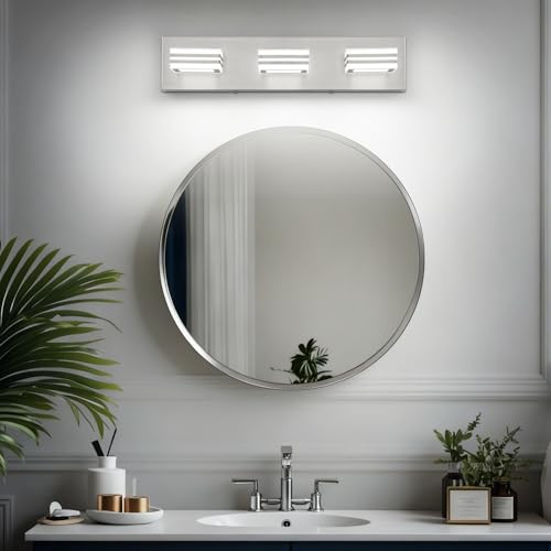 Image of SOLFART LED Bathroom Vanity Light Fixtures: 3 Light Brushed Nickel Modern Acrylic Bathroom Wall Lighting Fixtures Over Mirror 20in