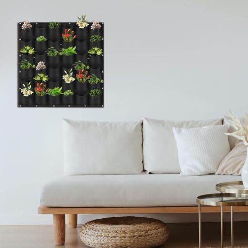 Maceta vertical para valla con 36 bolsillos de fieltro negro 3