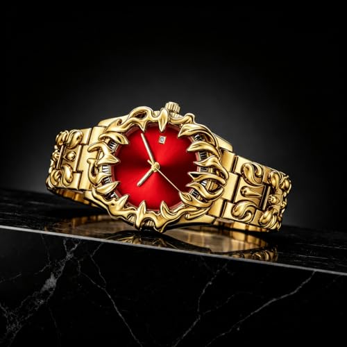 Image of CARLIEN Gothic Claw Watch for Men - Unique Stainless Steel Wristwatch, Luminous Hands, Waterproof Quartz Movement, Futuristic Melting Style, Cool Red & Green Color Options