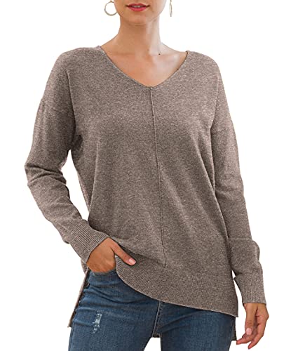 Jouica Women's Casual Lightweight V Neck Batwing Sleeve Knit Top Loose Pullover Sweater
