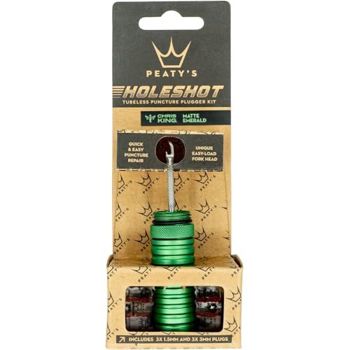Peatys Tubeless Bike Tyre Puncture Repair Plugger Kit - For MTB Road & XC Bicycle Tyres - Unique Single-Sided Fork For Rapid Puncture Repair To Fix Punctures Fast - 3x 3mm & 1.5mm Plugs - Emerald
