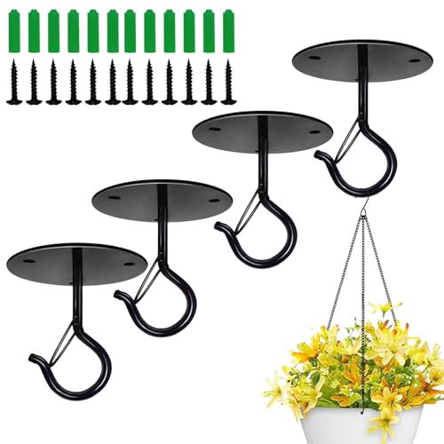 Taeekiy 4 Pcs Black Ceiling Hooks for Hanging Plants Holder
