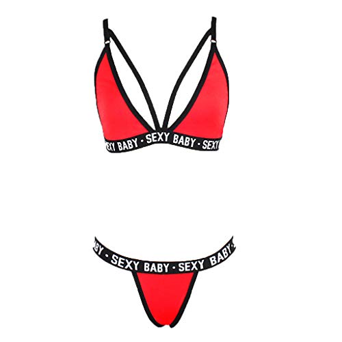 Routinfly Damen sexy Unterwäsche,Sexy Cosplay Damen BH sexy Damen Dessous sexy Frauen unterwäsche Dessous-Sets für Damen,Mode Frauen Brief Solid Patchwork Sexy Dessous Unterwäsche G-String Set Cover