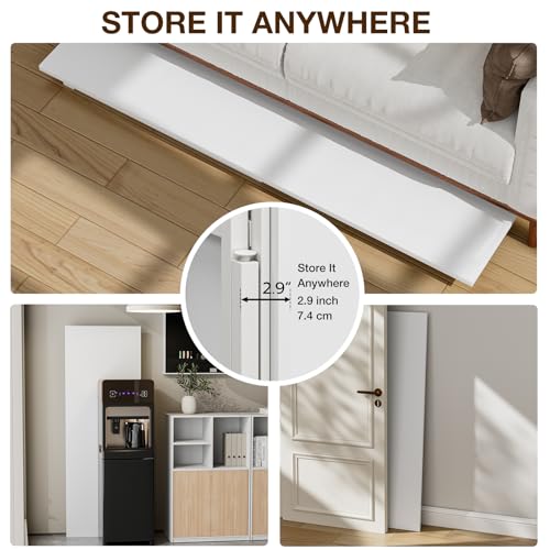 Image of TEMI Long Computer Desk Folding Table - 55.1 inch Foldable Office Desk, No Assembly, Perfect Writing Table for Bedroom or Apartment, Portable Large Desk or Study Table with Compact Design, White Ash