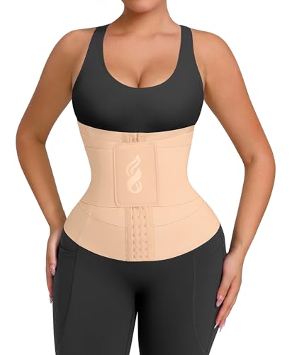 FeelinGirl Waist Trainer for Women Belly Fat Waist Cincher Trimmer Triple Belt Hooks Steel Bones Firm Control Body Shaper Skin