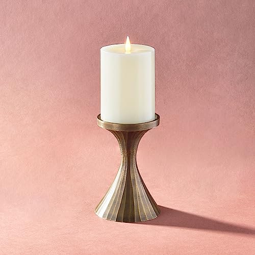 Lamplust Metal Pillar Candle Holder - 5.5 Inch Tall Candle Holders For Pillar Candles, Aged Brass Finish, Modern Candle Holder For Coffee Table Decor, Wedding Centerpieces & Home Décor #TOP16
