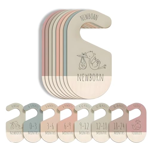 8-Piece Wooden Baby Closet Organizers with Double-Sided Labe