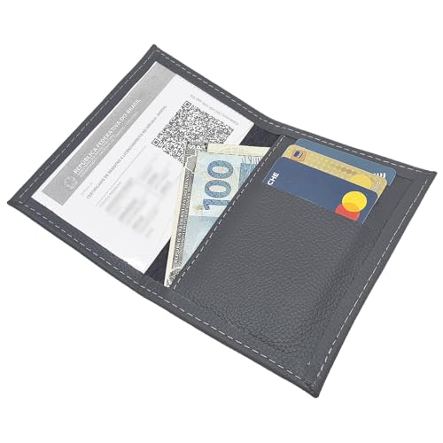 Carteira Couro Legítimo Porta Documentos Veículos Cnh Rg Cpf Grafite