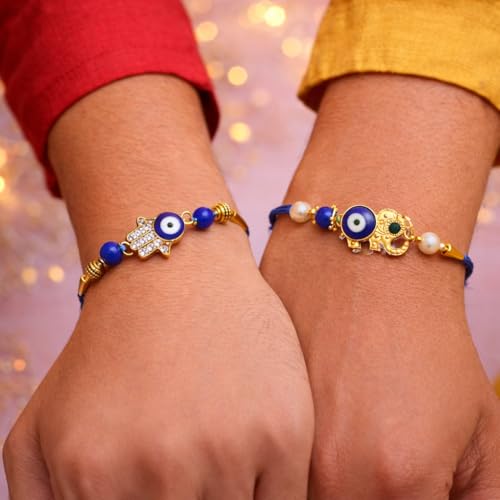 Image of Jaipur Ace Rakhi Gift Hamper for Bhaiya Bhabhi with Silver Plated Bowl Set, Pooja Thali, 2 Designer Rakhis, Roli Chawal, Raksha Bandhan Gift Set for Brother Bhabhi, Premium Rakhi Combo with Red Velvet Box
