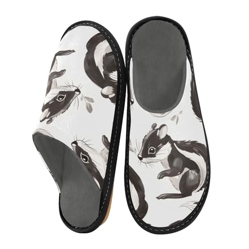 Slippers for Women Cute Skunk Pattern Print Soft Fuzzy Women's Slippers Indoor and Outdoor Shoes