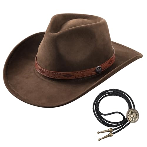 ViEinkaufen Cowboy Hat for Women Men Western Suede Hat Cowboy & Cowgirl Hats Panama Hat(Brown)