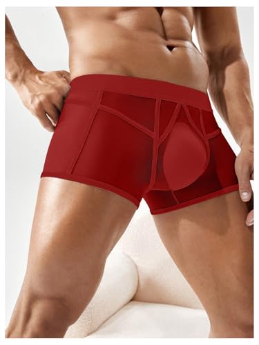 OYOANGLE Men's Mesh Sheer Mid Rise Boxer Briefs Solid Comfy Soft Trunks Underwear3