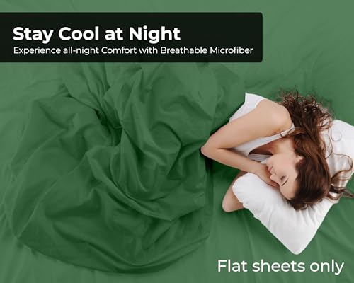 Image of Royale Linens 2 Pack Bulk Flat Sheet Set - Top Sheets - Soft 1800 Microfiber - Stain Resistant - for Hotel, Massage Table, Hospital, Dorm - Twin XL Flat Sheet Sold Separately (Twin XL, Hunter Green)