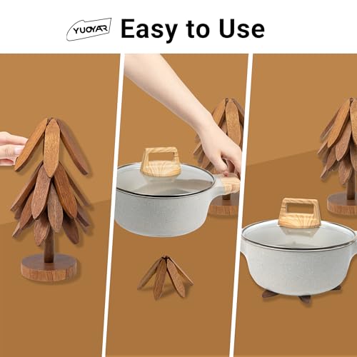 Yuoyar Trivets, Wooden Tree-Shaped Sapeli Wood Drink Trivets Set for Coffee Table, Kitchen Table Decor