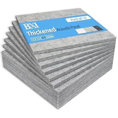 BXI Thickened Sound Absorbing Panels - 12 Pack 12 X 12 X 0.5 Inches Dense Acoustic Panels, Echo Noise Reducing Sound Panels, Tackable Studio Panels for Wall and Ceiling Acoustic Treatment