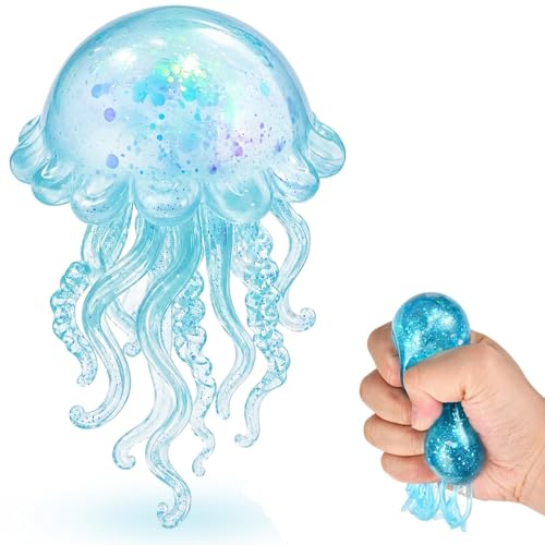 Jellyfish Stress Balls Squishys Fidget Toys for Adults Soft Slow Rising Glitter Jellyfish Squeeze Sensory Stress Toys for Autism Anxiety Relief Office School & Travel