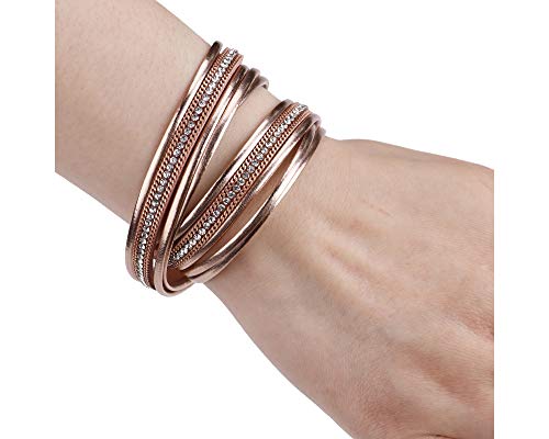 Image of Fesciory Leather Wrap Bracelets for Women, Boho Leopard Multi-Layer Crystal Beads Cuff Bracelet Jewelry