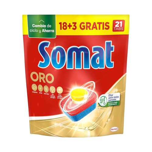 Pastillas para lavavajillas doradas 18 + 5 unidades de 441,6 g, pack de 6