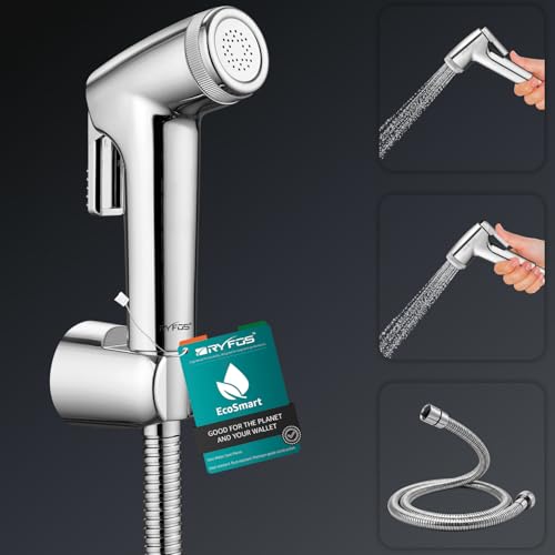 Image of India's 1st Lifetime Support Brand, R1010HF, ABS, Health Faucet | Jet Spray Gun for Toilet with SS-304 Grade 1-1.25 Mtr Grade Flexible Hose Pipe & Wall Hook | Chrome Finish