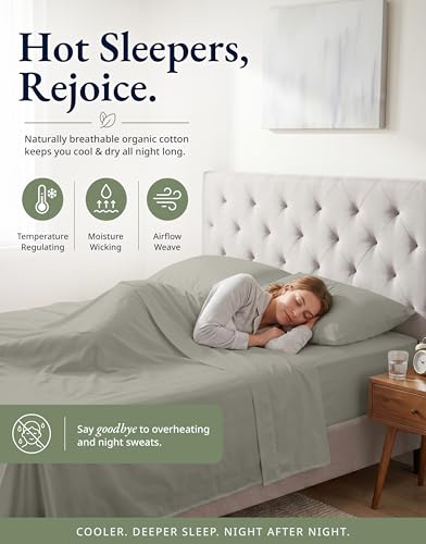 Image of LANE LINEN 100% Organic Cotton Twin Fitted Sheets, 2-Piece Set (1 Fitted Sheet, 1 Pillowcase), Percale Weave, Lightweight, Ultra Soft, Breathable, Fits Mattress Upto 15 inch Deep - Silver (No Flat Sheet)