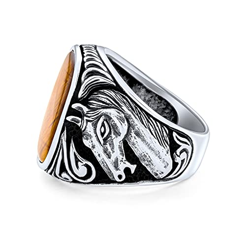 Personalize Mens Executive Gemstone Large Brown Tiger Eye Black Onyx Equestrian Stallion Horse Ring Western Jewelry For Men Solid Oxidized .925 Sterling Silver Handmade In Turkey Customizable3