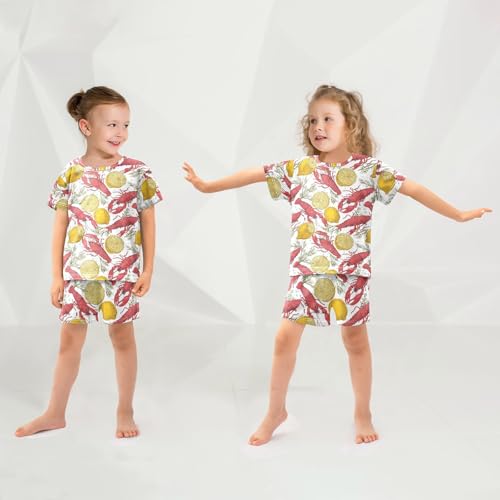Vdsrup Crayfish Lemon Summer Pajamas Set Short Cotton Sleepwear 2 Piece Unisex 5Y4
