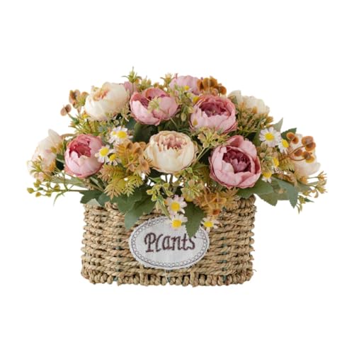 MagiDeal Flores Artificiales con Cesta, Centro de Mesa, Decoración del Hogar, Regalo, Suministros para Fiestas, Adorno, Decoración de Escritorio para Bodas Y O, Rosa