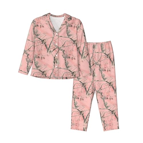 Pyjama à manches longues femme poches pour nuit douce camouflage rose