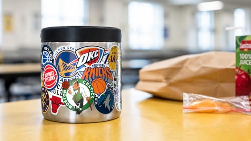 Image of Hydrapeak NBA Officially Licensed All-Team Logo Sticker Print 25oz Stainless Steel Vacuum Insulated Food Jar with Handle, Wide Mouth Leak-Proof Soup Container for Adults, 10 Hours Hot & 16 Hours Cold