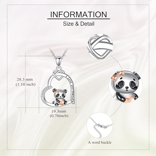 Panda Necklace S925 Sterling Silver Heart Panda Pendant Necklaces Animal Jewelry Gift for Women Pandas Lovers Mom Wife4