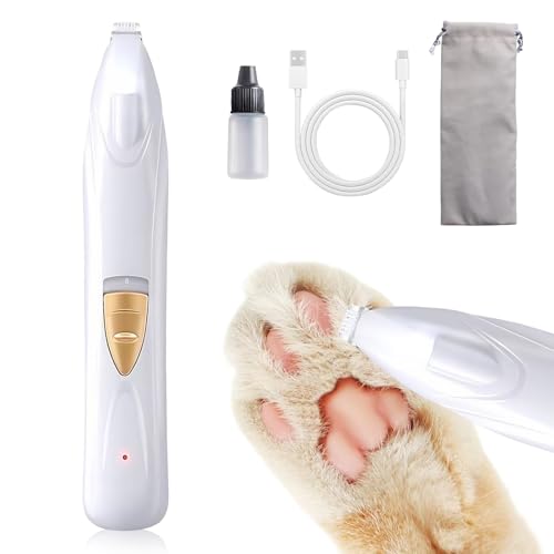 Homirty Recortador de Patas para Perros, Cortapelos para Mascotas con Luz LED, Cortadora de Pelo para Mascotas con Cordón Bolsa, Afeitadora de Pelo para Perros Gatos para Patas Orejas Ojos, Recargable