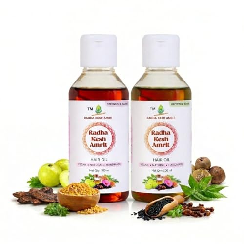 Image of Natural Hair Oil (Pack of 2 x 100ml) for Hair Growth & Hair Fall Control | Homemade Oil with Curry Leaves, Amla, Reetha, Shikakai, Hibiscus & Neem | For Dry, Damaged, Frizzy Hair | Men & Women