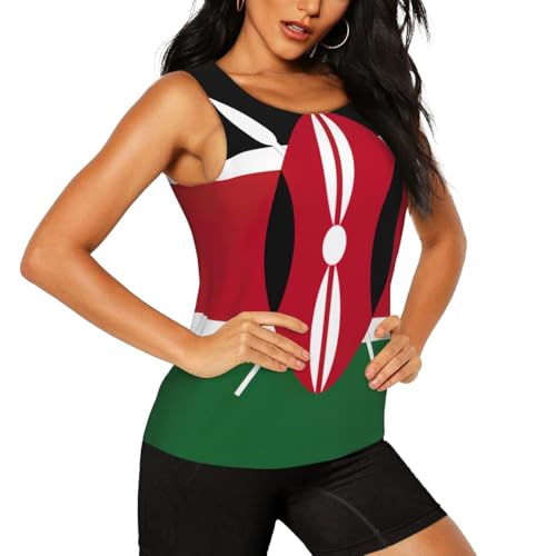 Camiseta sin mangas con estampado de bandera de Kenia para mujer, camiseta de yoga atlética, camiseta sin mangas de secado rápido para gimnasio, Negro -, M