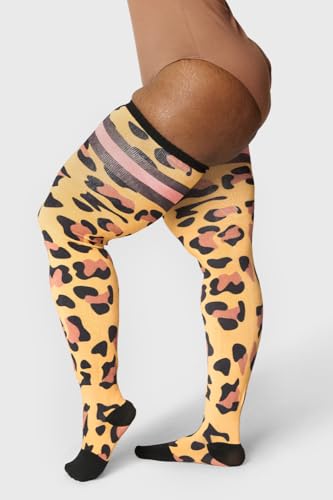 Image of Thunda Thighs Plus Size Thigh High Socks, Over the Knee High Boot Stockings Leg Warmers, Artisan - Safari Strut - Honey Leopard