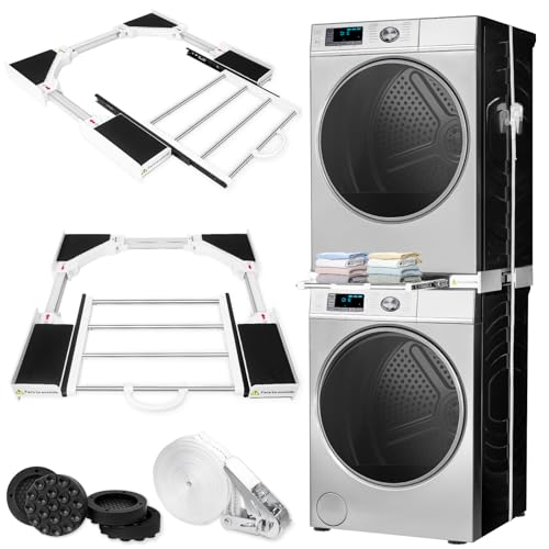 Hugbow 29 inch Washer and Dryer Stacking Kit with Pull Out Drying Rack, Adjustable 29'/28'/27'/26'/25'/24' Stacking Kit with Ratchet Strap